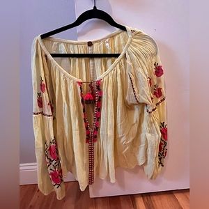 Free People Flowy Embroidered Summer Blouse